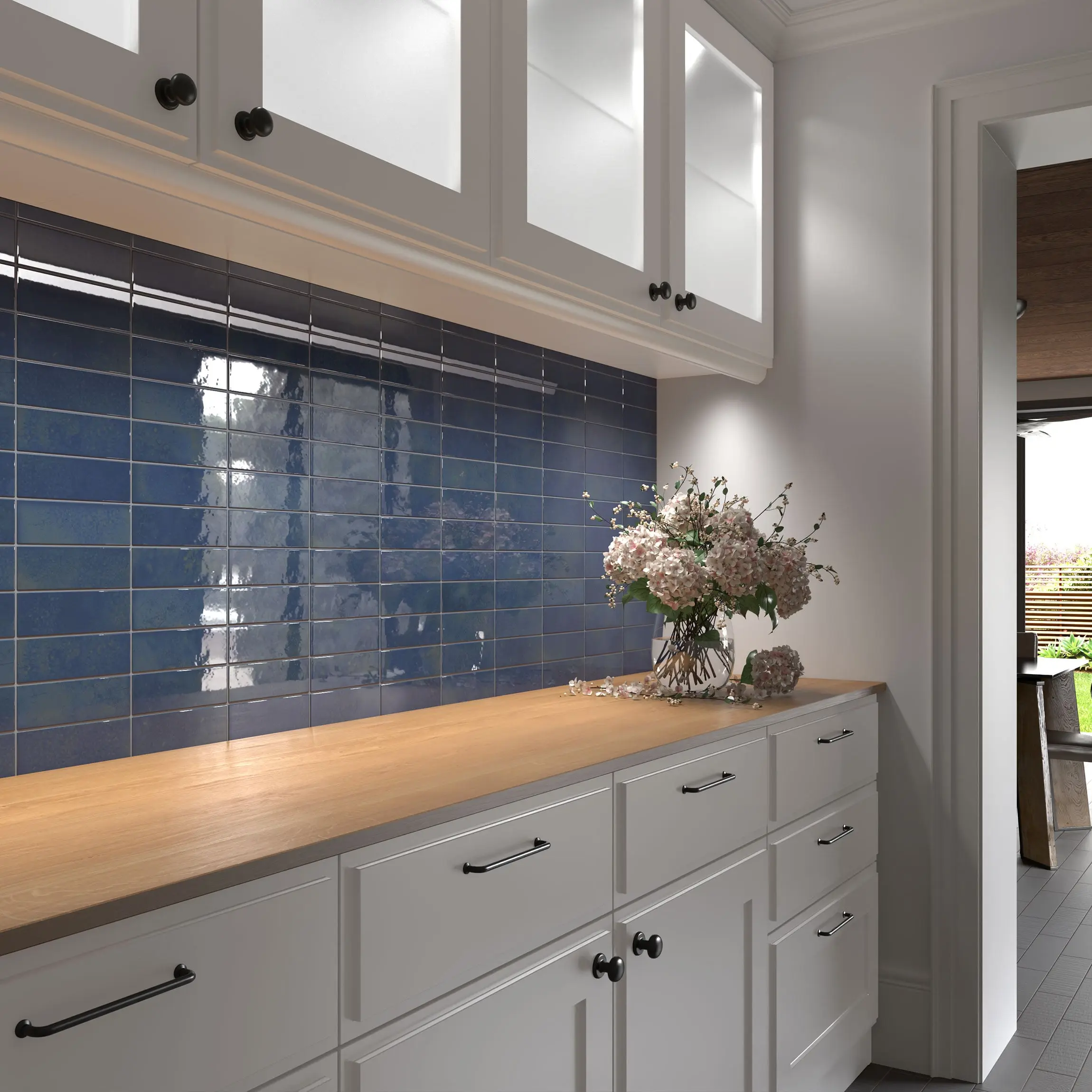 Bohemian Royal Blue Brick Effect Gloss Porcelain Wall Tile