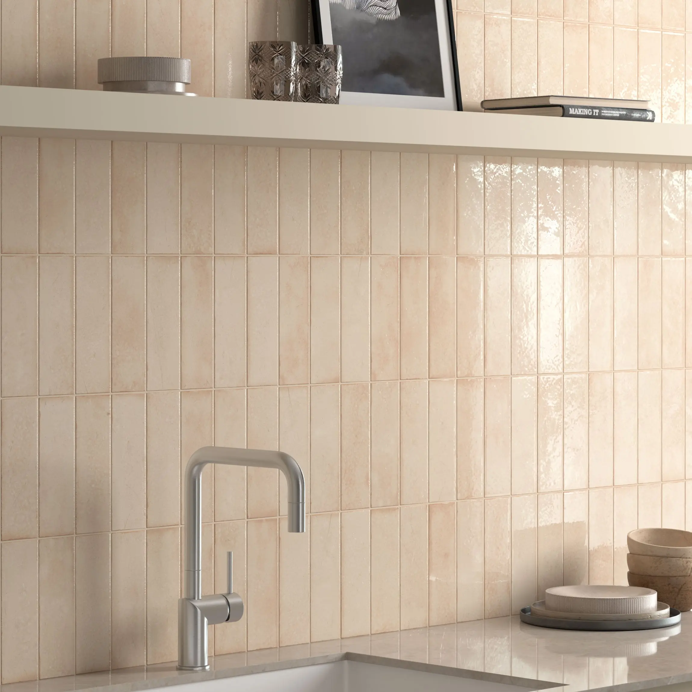 Bohemian Peach Sand Brick Effect Gloss Porcelain Wall Tile