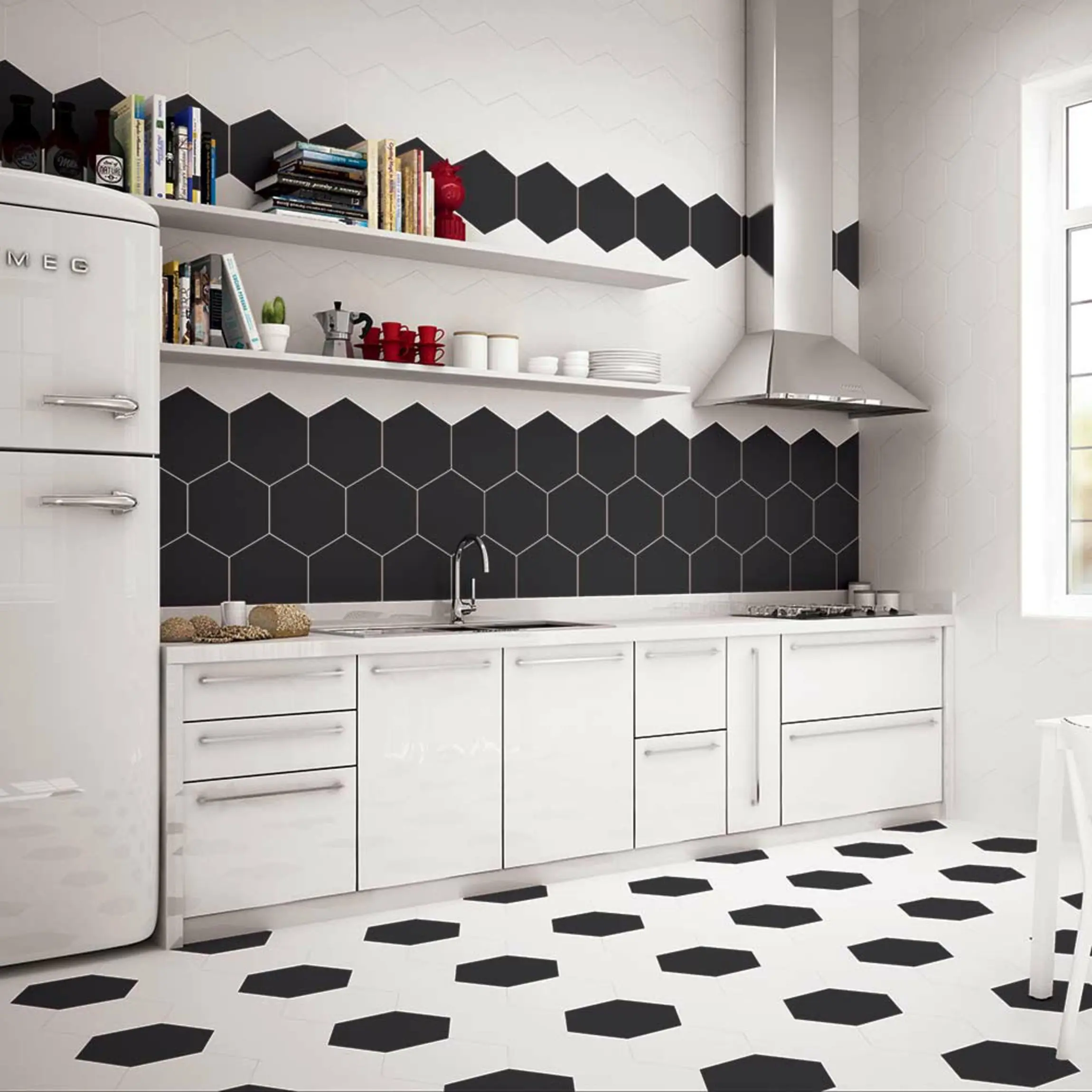 Black Hexagon Tiles