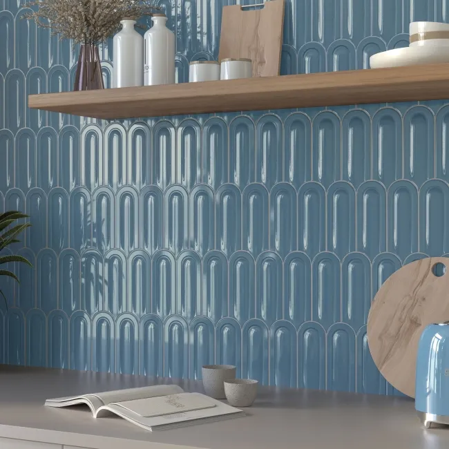 Gala Aqua Scallop Art Deco Blue Gloss Ceramic Wall Tile