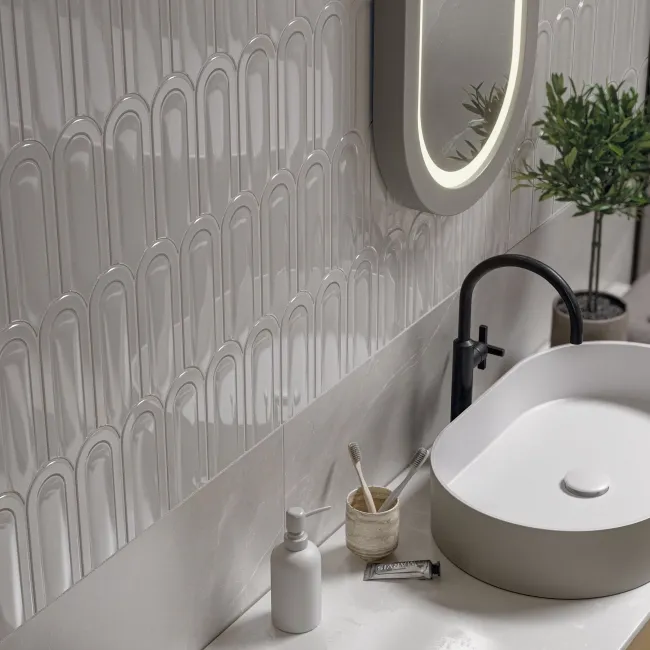 Gala Pearl Grey Scallop Art Deco Gloss Ceramic Wall Tile