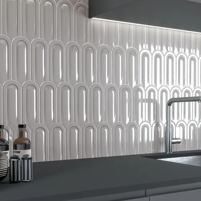 Gala Pearl Grey Scallop Art Deco Gloss Ceramic Wall Tile
