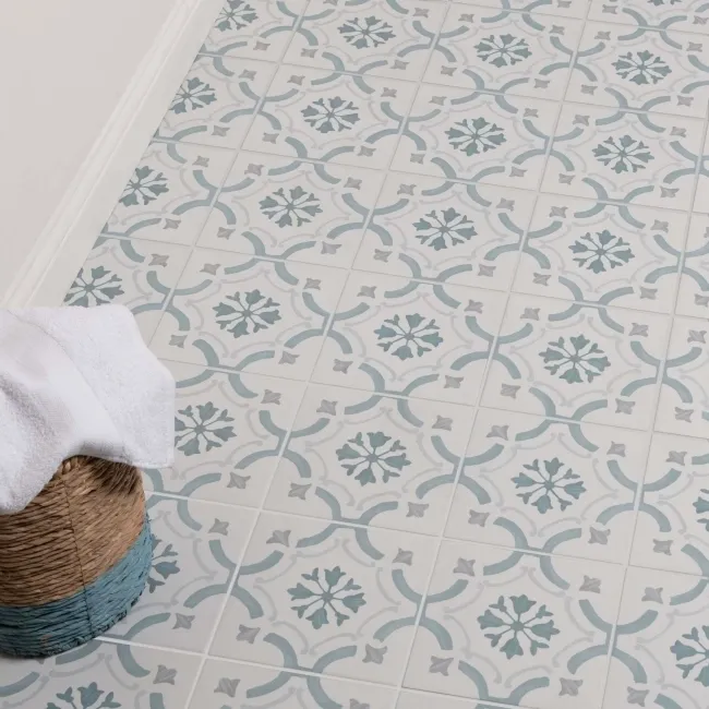 Blossom Ornate Blue Matt Pattern Wall and Floor Tiles