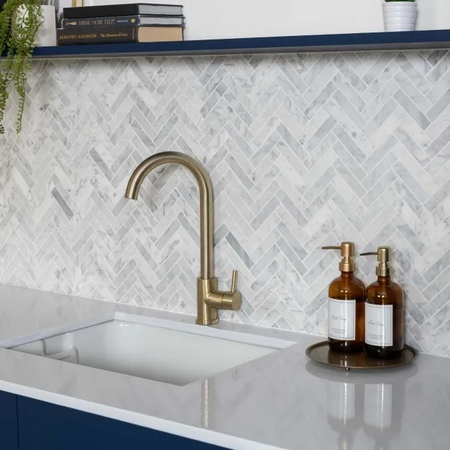 Natural Carrara Grey Herringbone Marble Mosaic Tiles