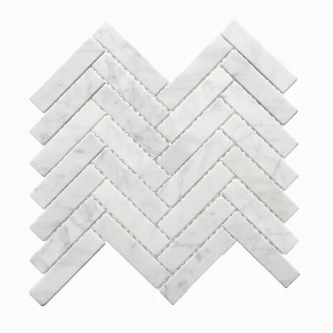 Natural Carrara Grey Herringbone Marble Mosaic Tiles