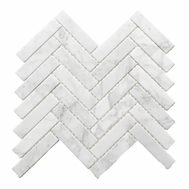 Natural Carrara Grey Herringbone Marble Mosaic Tiles