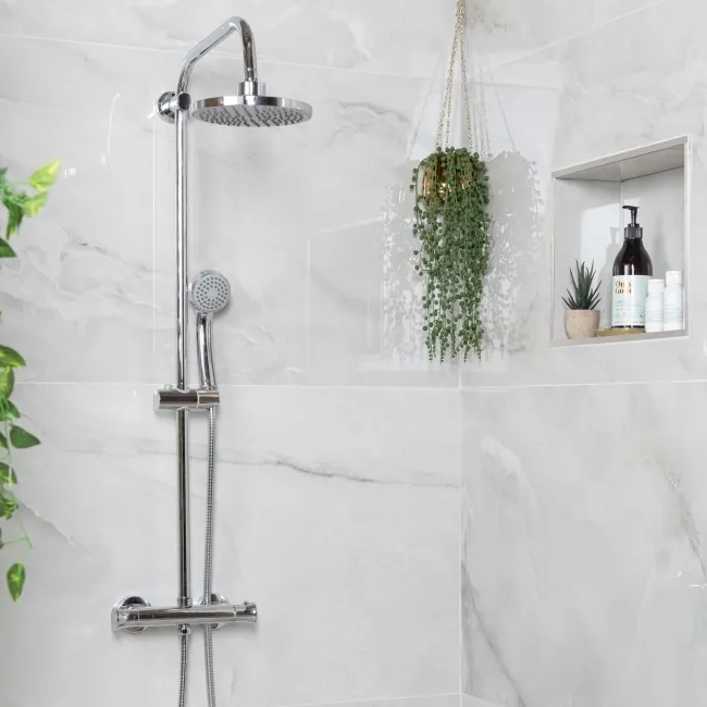 Deluxe Blanco Light Grey Polished Onyx Marble Effect Tiles
