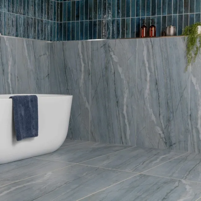 Falls Blue Semi Polished Marble Effect Large Wall and Floor Tiles