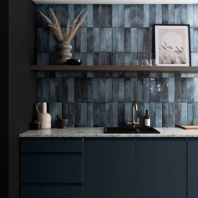 Lazio Blue Gloss Brick Effect Wall Tiles