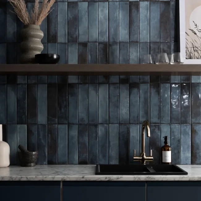 Lazio Blue Gloss Brick Effect Wall Tiles