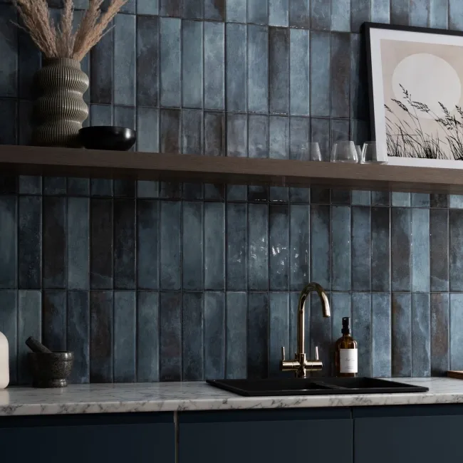 Lazio Blue Gloss Brick Effect Wall Tiles
