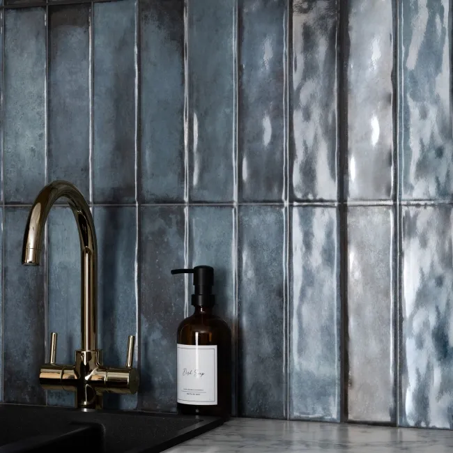 Lazio Blue Gloss Brick Effect Wall Tiles