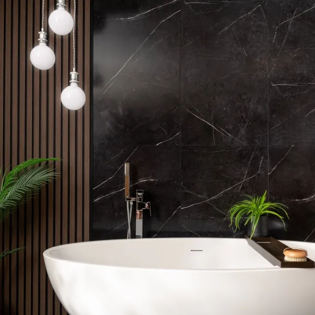 Trepanel Aqua Luxe® Black Marble Effect Embossed Satin SPC Wall Panel 4 Pack (Covers 2.80 SQM)