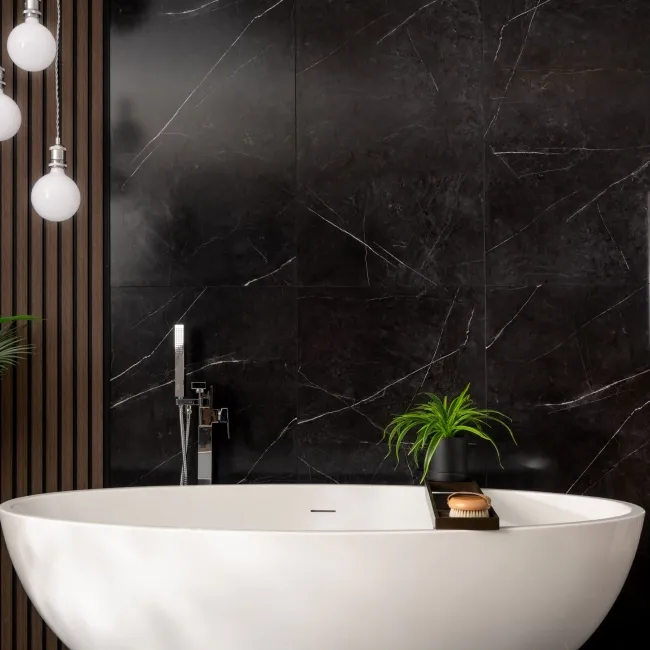 Trepanel Aqua Luxe® Black Marble Effect Embossed Satin SPC Wall Panel 4 Pack (Covers 2.80 SQM)