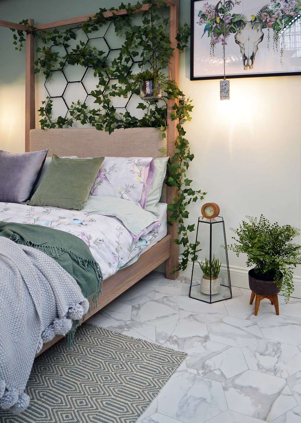 Marble Hexagon Tiles: Botanical Bedroom