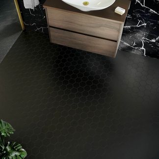 Pixel Black 50x50 Hexagon Matt Mosaic Tiles