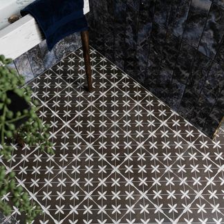 Winslow Black and White Matt Patterned Floor Tiles