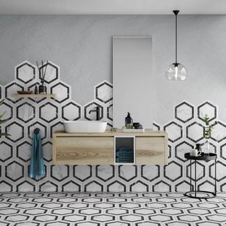 Bardiglio Dark Grey Marble Hexagon Deco Tiles