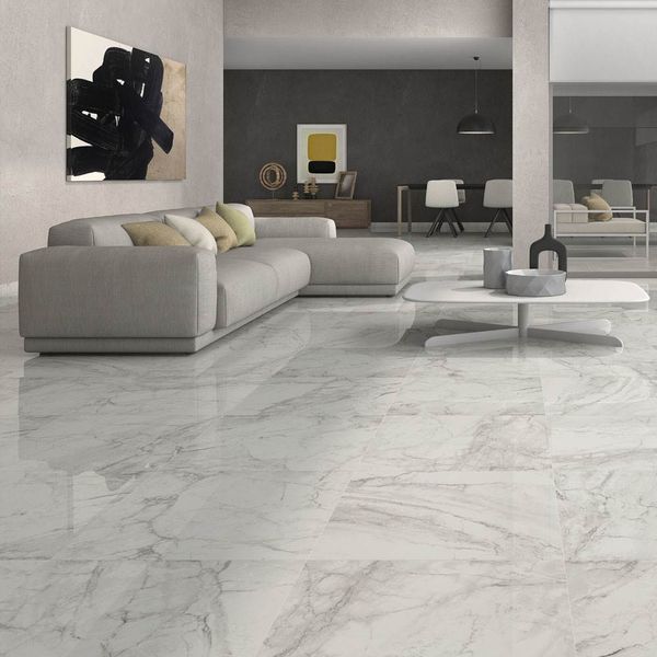 Brouille White Marble Effect 60x60 Polished Tiles