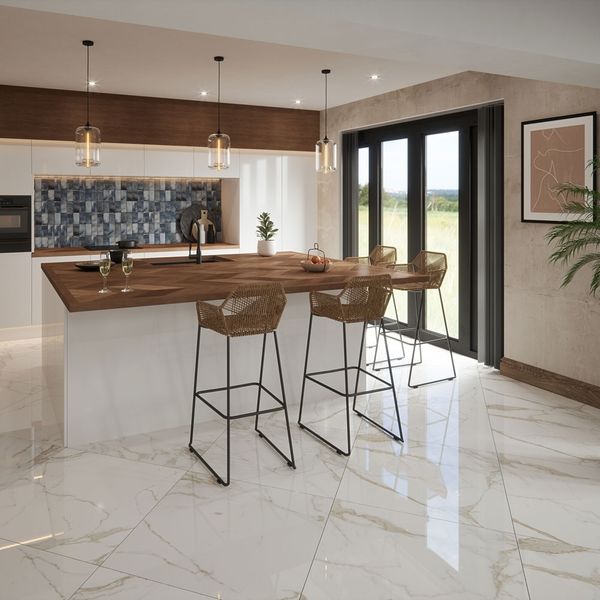 Cappella Gold Polished 750x750 Marble Effect Tiles