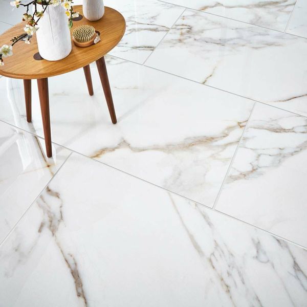 Mimosa White Gold Calacatta Marble Effect Tiles
