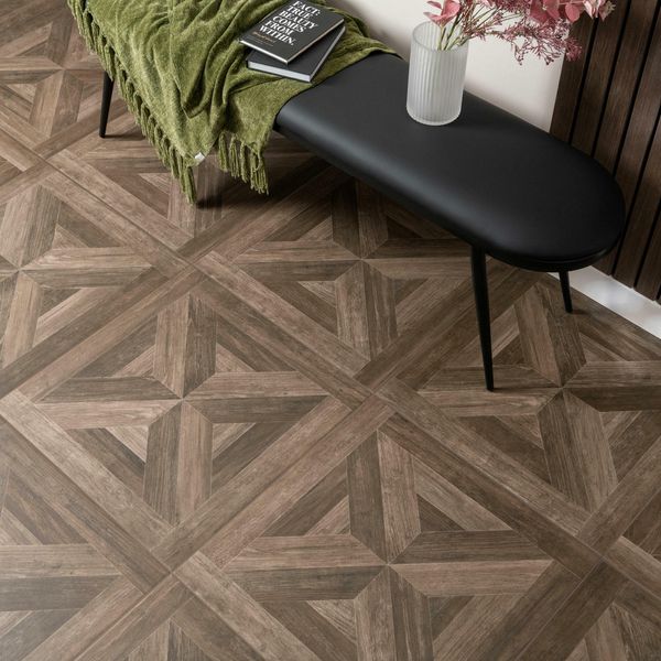 Empire Dark Oak Brown Matt Parquet Wood Effect Floor Tiles