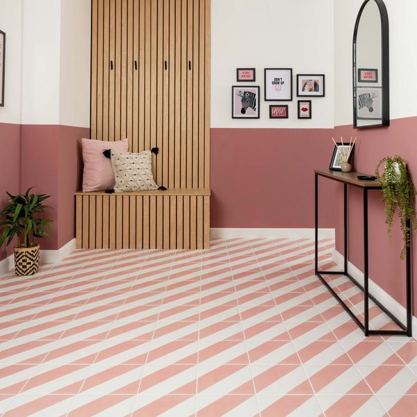 Zebra Pink and White Matt Striped Wall and Floor Tiles