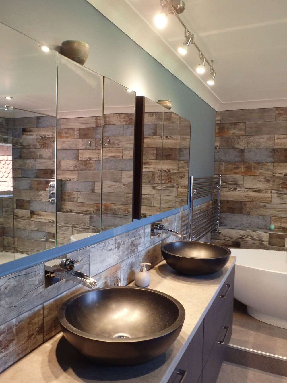 bathroom reclaimed wood tiles splashback