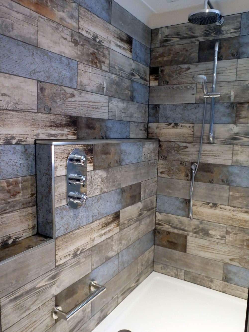wood effect tiles in shower area