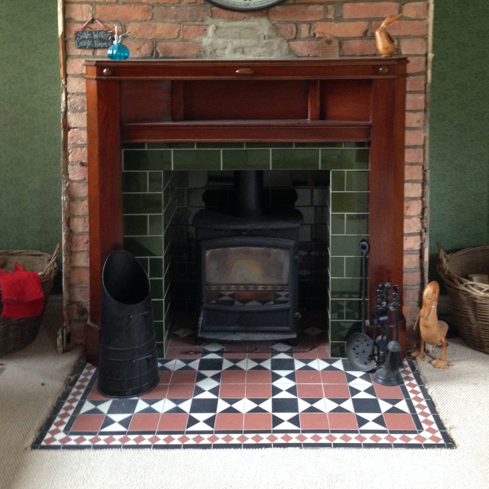 Clay patterned fireplace hearth tiles
