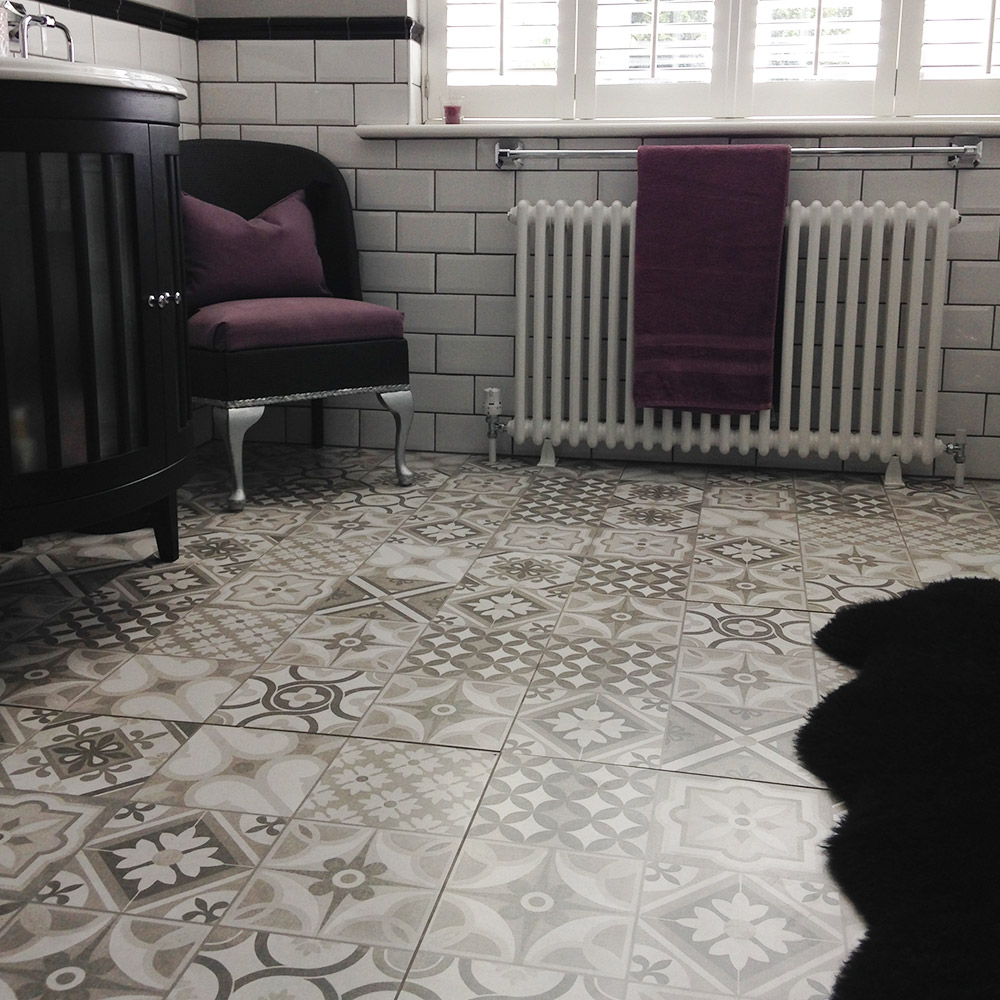 Vintage patterned bathroom floor tiles
