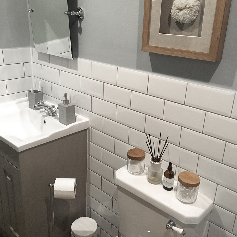 Gloss white bathroom metro tiles