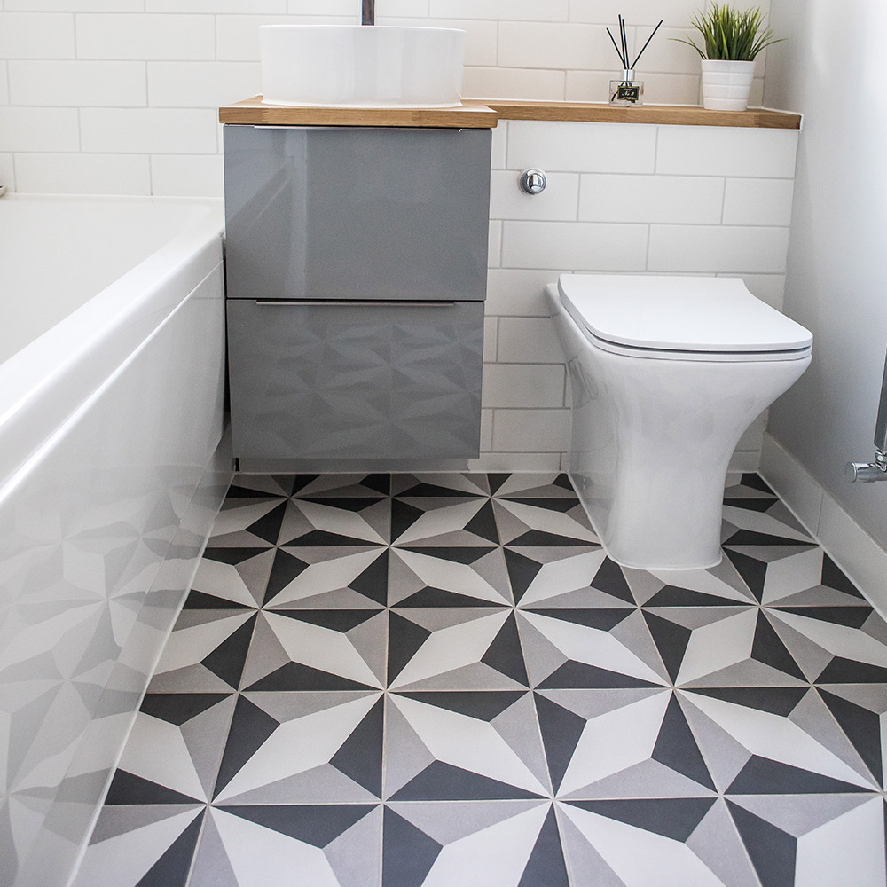 Harley street patterned bathroom floor tiles