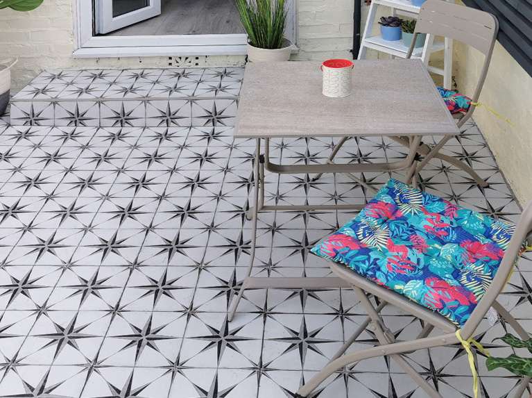 astral star patterned patio tiles