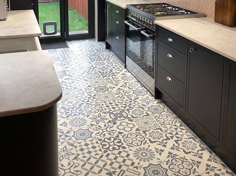 Samantha Created A Statement Kitchen Floor Using Brandeis Blue Tiles
