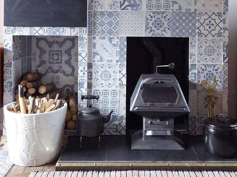 vintage pattern fireplace tiles