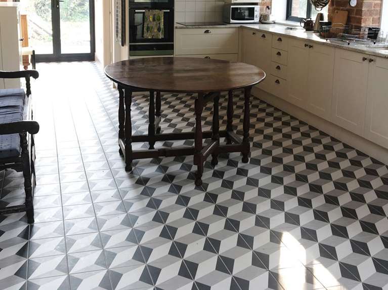 Lucy Added A Geometric Kitchen Floor with Harley Street Tiles