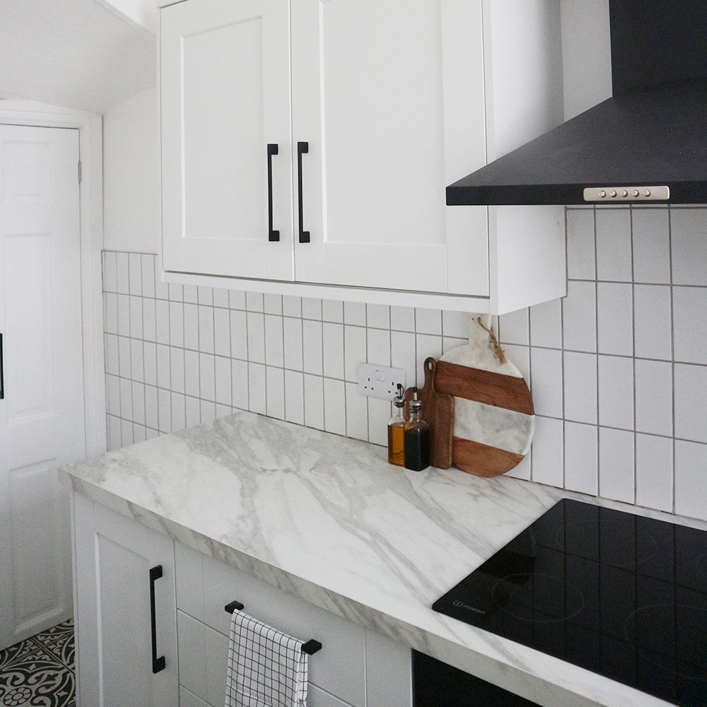 Vertical white metro kitchen wall tiles