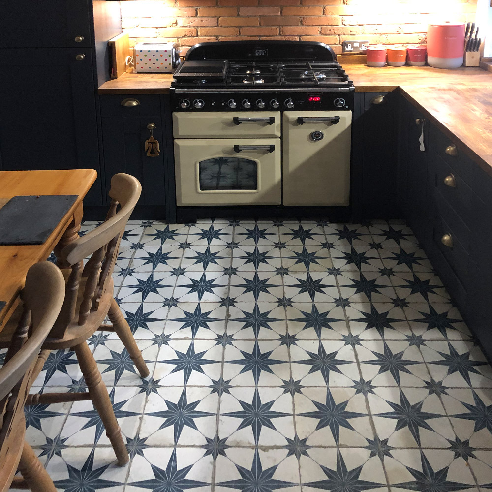 Blue star patterned scintilla kitchen floor tiles