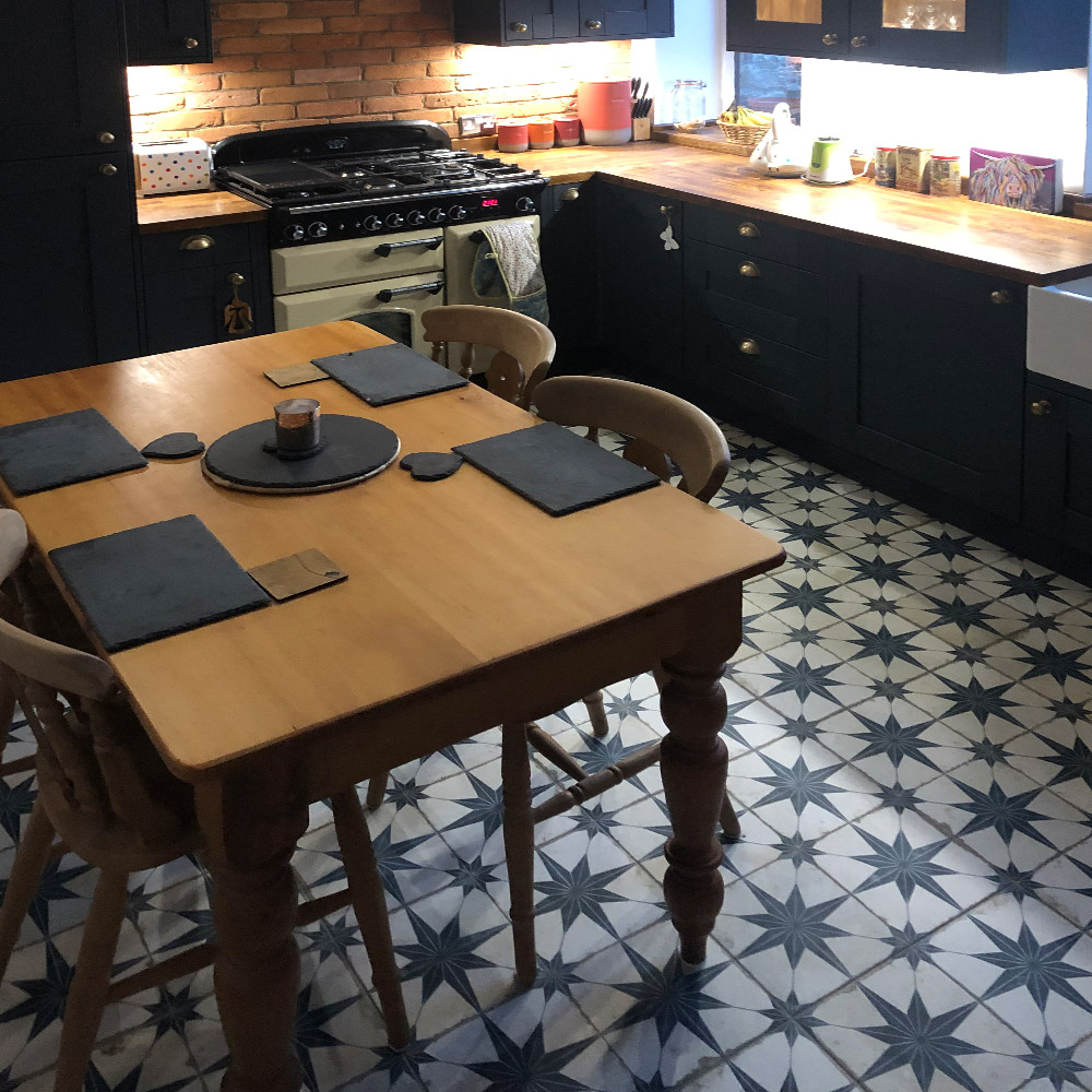 Statement patterned kitchen floor tiles