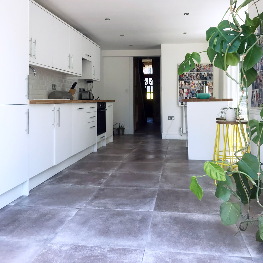 Concrete effect kitchen flooring