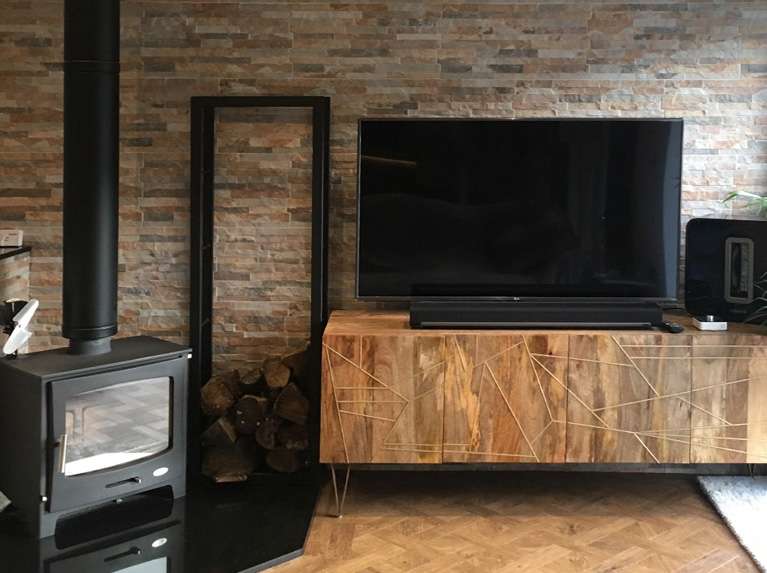 rustic living room feature wall