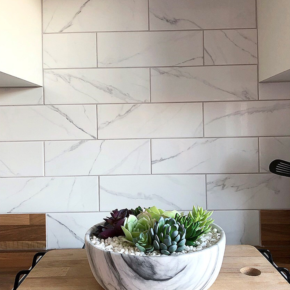 Marble effect kitchen wall tiles