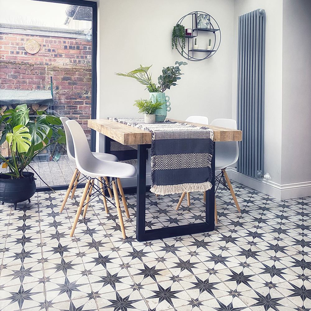 star tiles on dining room floor