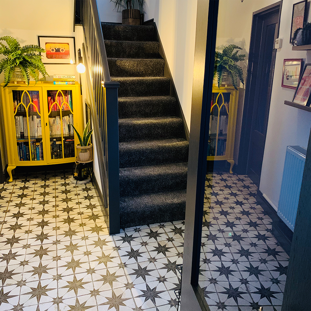 Scintilla star patterned hallway floor tiles