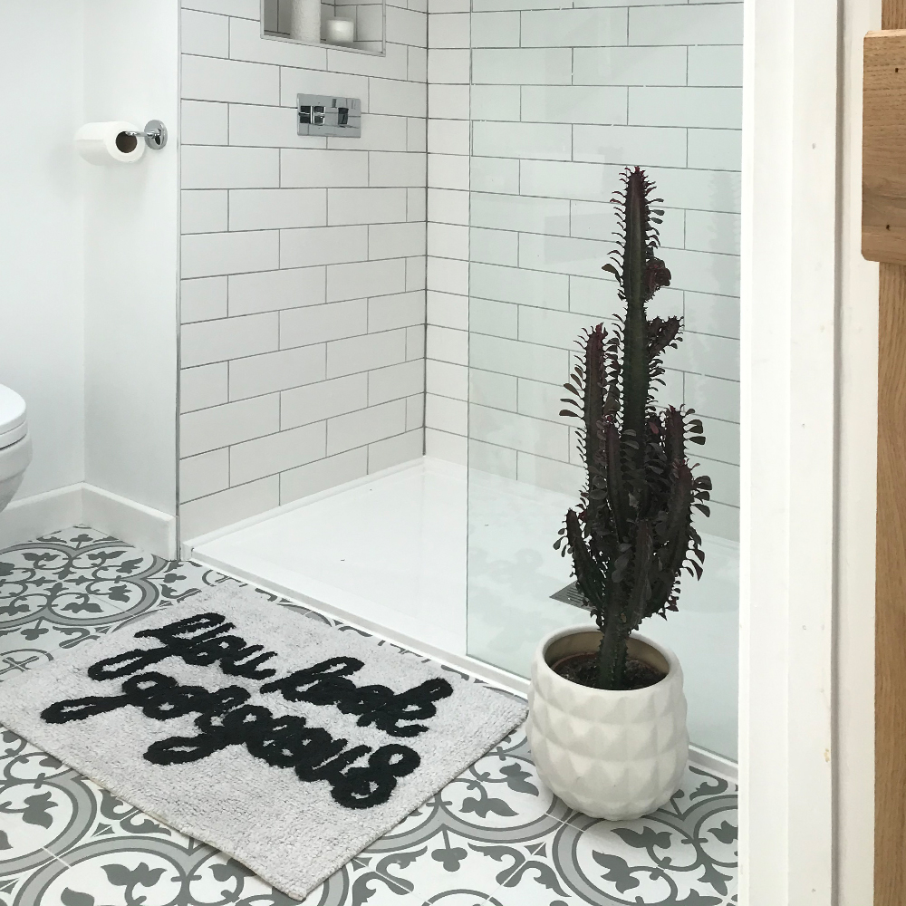 White emtro tiles in walk in shower