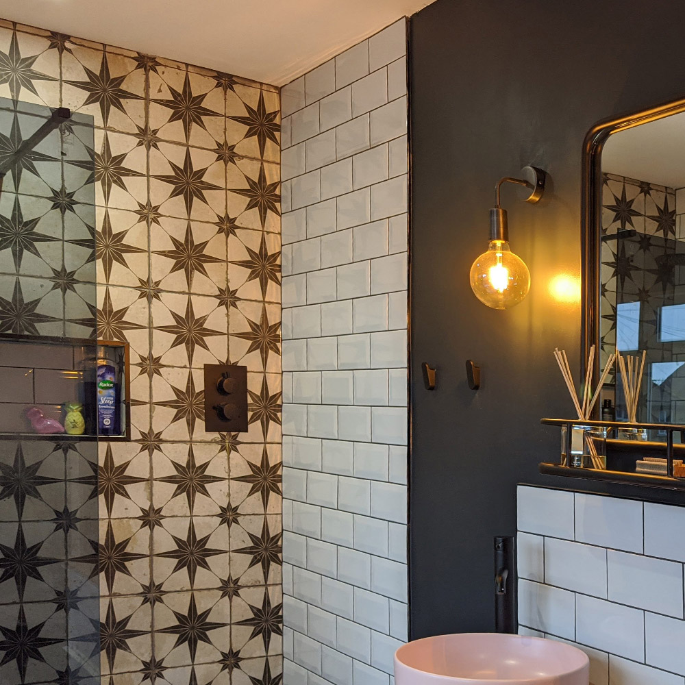 Scintilla patterned bathroom feature wall tiles