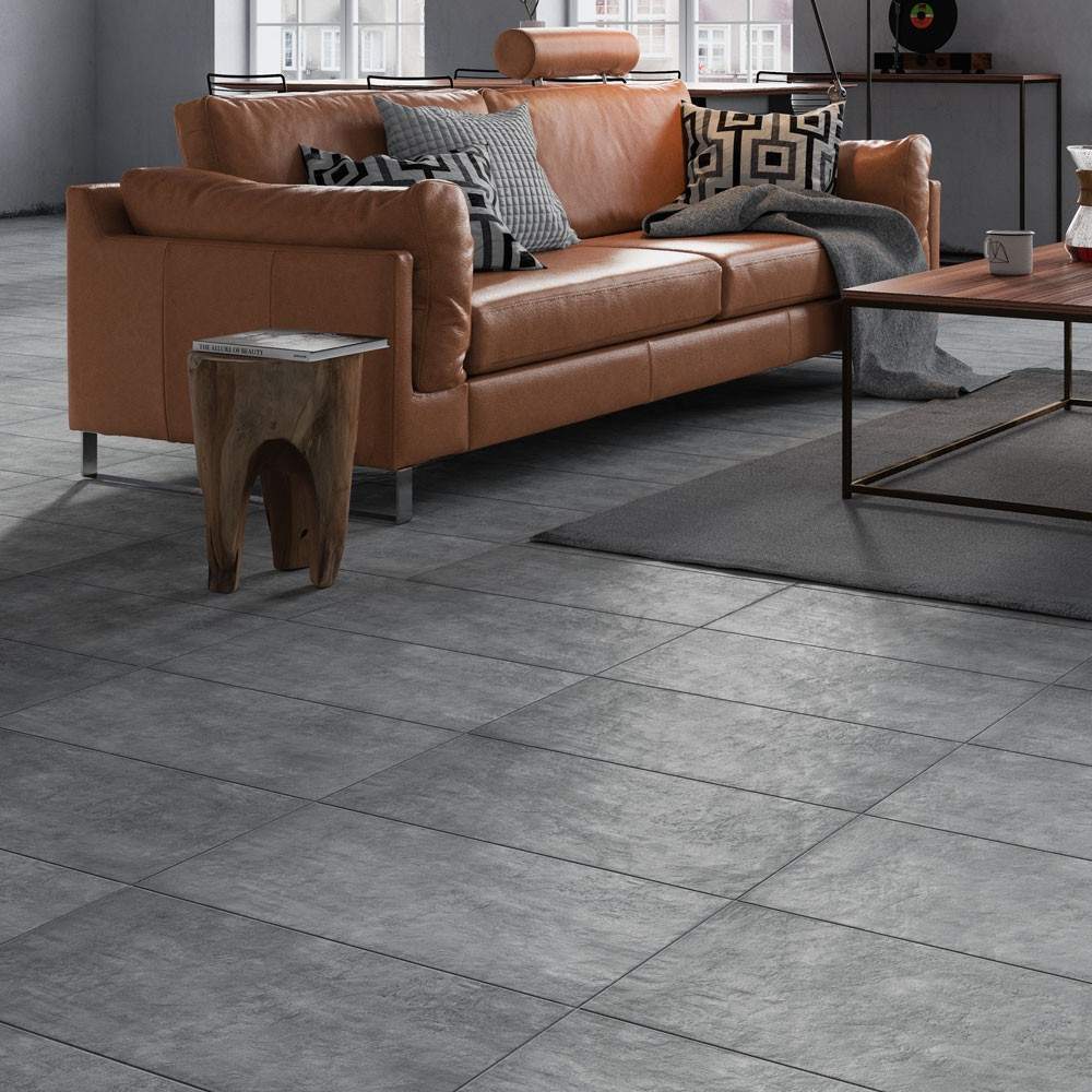 Grey living room ideas - grey slate flooring tiles