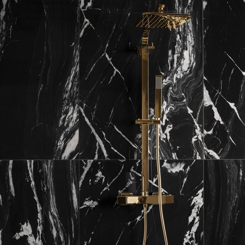 black marble with gold shower