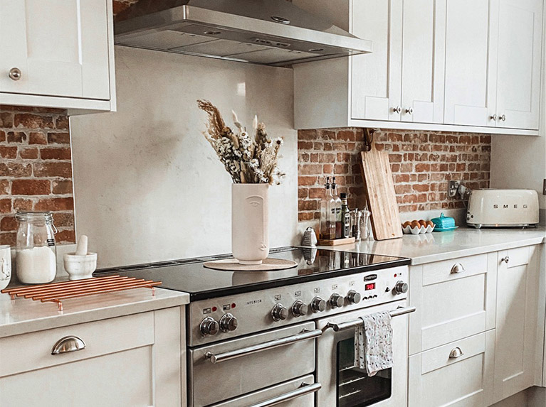 Nicola Created a Modern Country Kitchen with our Rustic Masonry Red Brick Effect Tiles